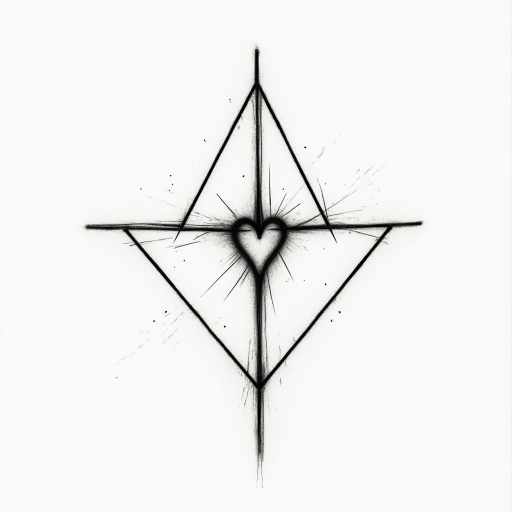 I want a cross, because of the gospel, an I like heart too, and a "Who is whorty"in minimalist style tattoo, featuring simple shapes and fine lines, with minimal shading and details, tiny triangles, creating a sense of balance and harmony - Variation 5