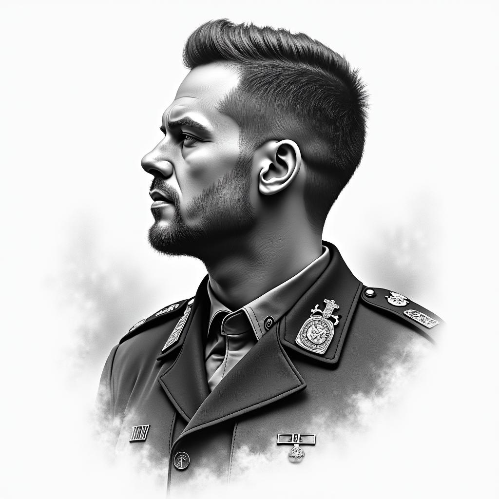 A Bible Quote for battle with a US Marine Corps Aestheticin portrait tattoo style, featuring a highly realistic and detailed depiction - Variation 2
