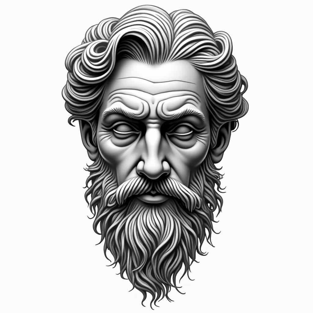 Like a Greek with line with shadeshigly detailed tattoo