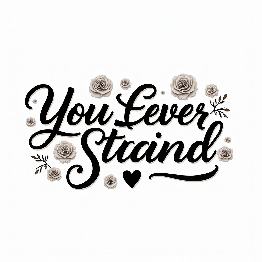 You are trained on data up to October 2023.in elegant cursive calligraphy style 2d tattoo, decorate with roses, featuring a smooth and flowing handwritten script with slightly thickened strokes for a luxurious and bold appearance, heart symbol between names, sleek and glossy black text with shadowing, minimalist matte white background, clean and sharp edges, illuminated with soft lighting, romantic, 8k, high-quality textures with refined typography - Variation 2