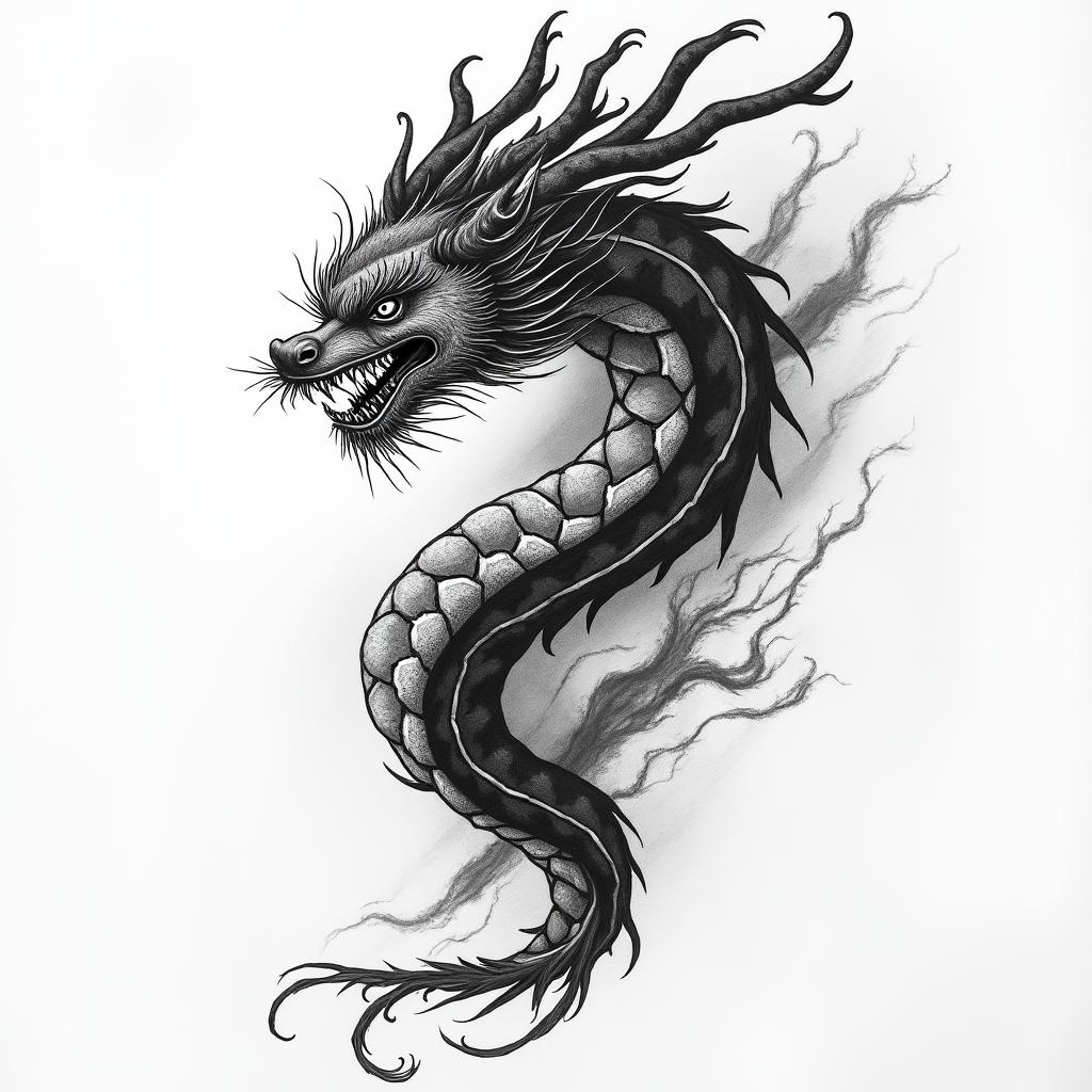 Living words: FILTH AND LIESin japanese style tattoo, detailed tattoo, traditional japanese culture tattoo, mythology, 8k - Variation 4