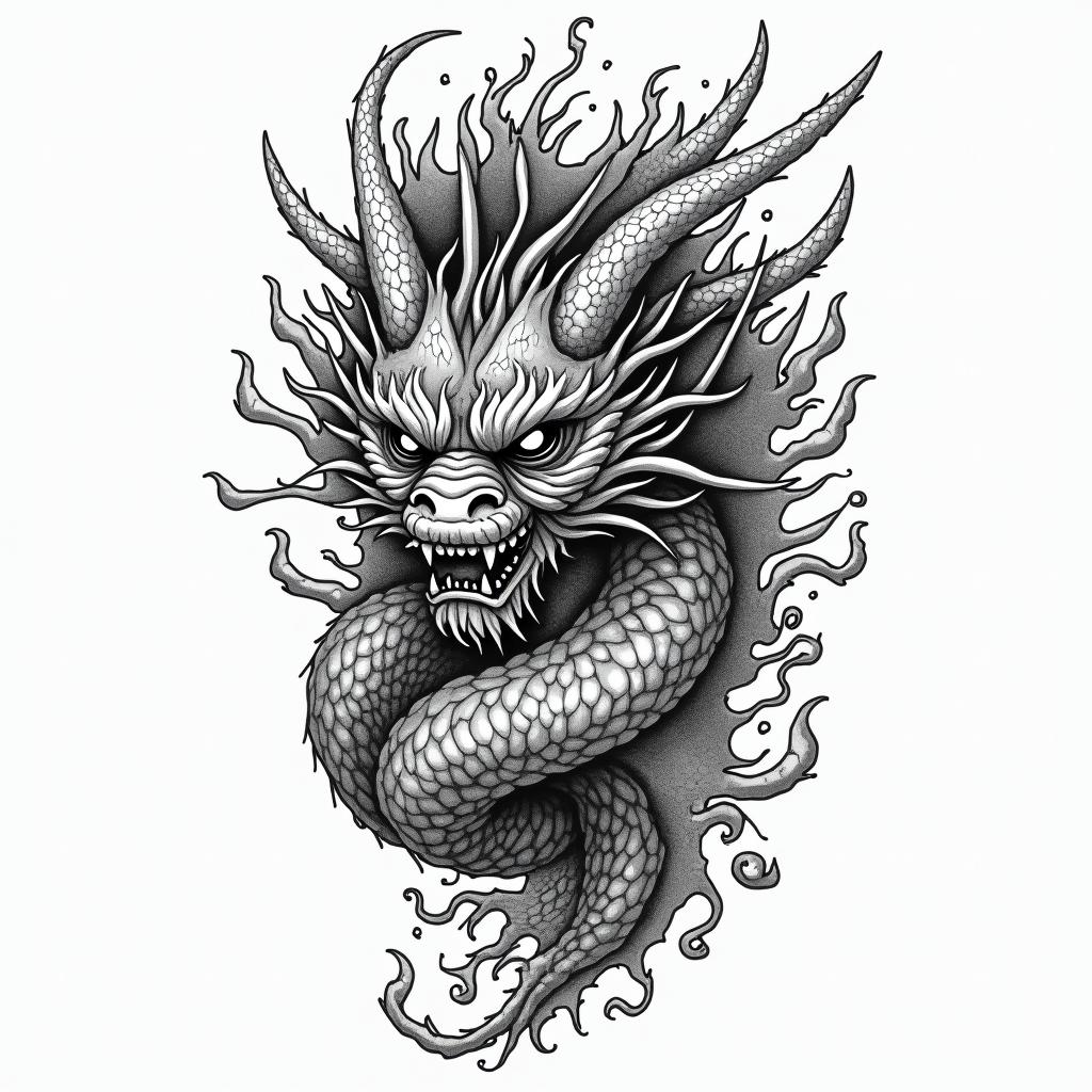Living words: FILTH AND LIESin japanese style tattoo, detailed tattoo, traditional japanese culture tattoo, mythology, 8k - Variation 3
