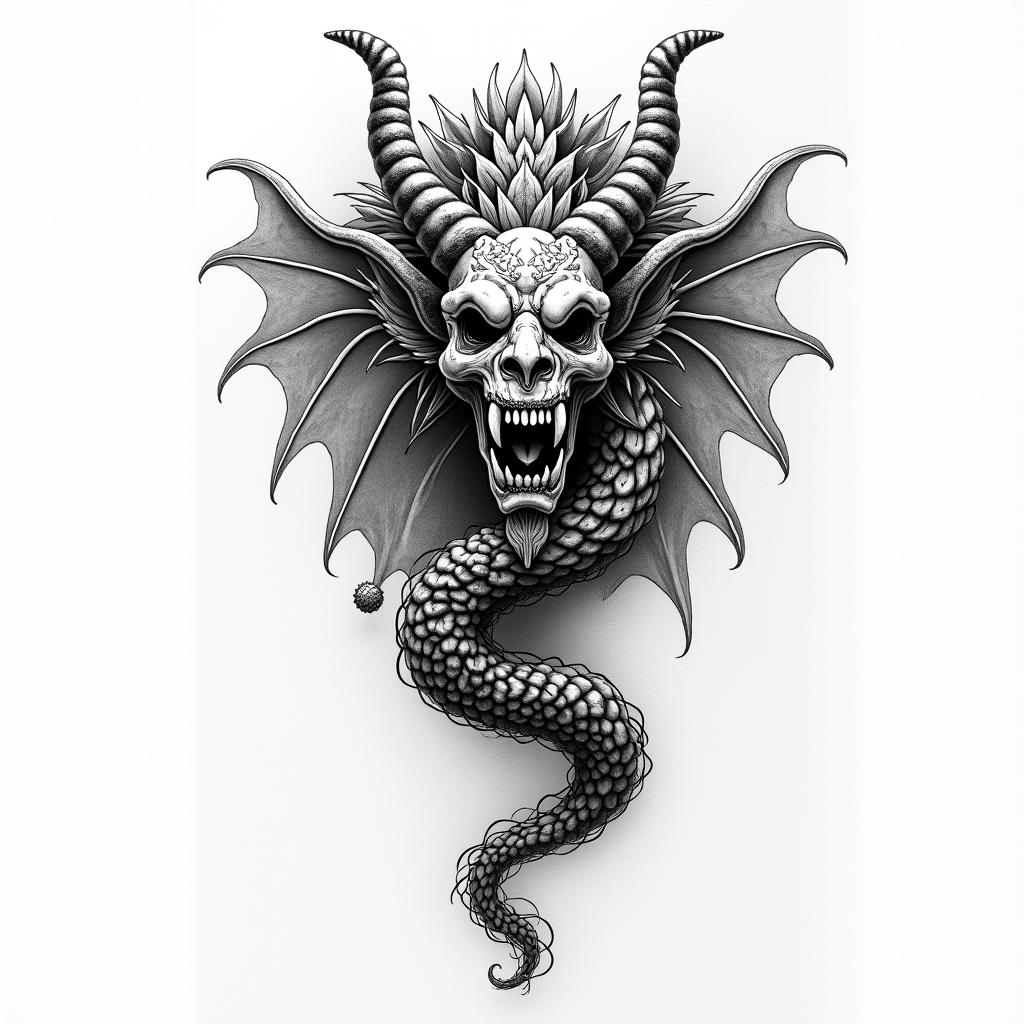 Living words: FILTH AND LIESin japanese style tattoo, detailed tattoo, traditional japanese culture tattoo, mythology, 8k