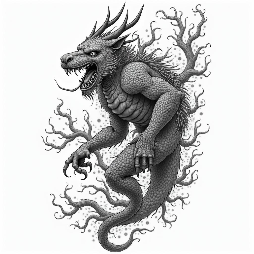 Living words: FILTH AND LIESin japanese style tattoo, detailed tattoo, traditional japanese culture tattoo, mythology, 8k - Variation 2