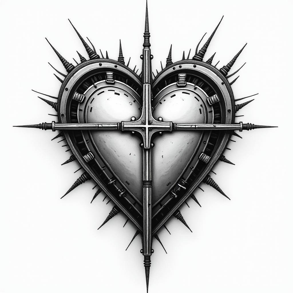 I wanna a real heart with a cross, and the words who is worthytattoo in biomechanic style, the tattoo covered by robotic elements of futuristic cyberpunk design, robotic features detail, showcasing intricate mechanical components - Variation 2