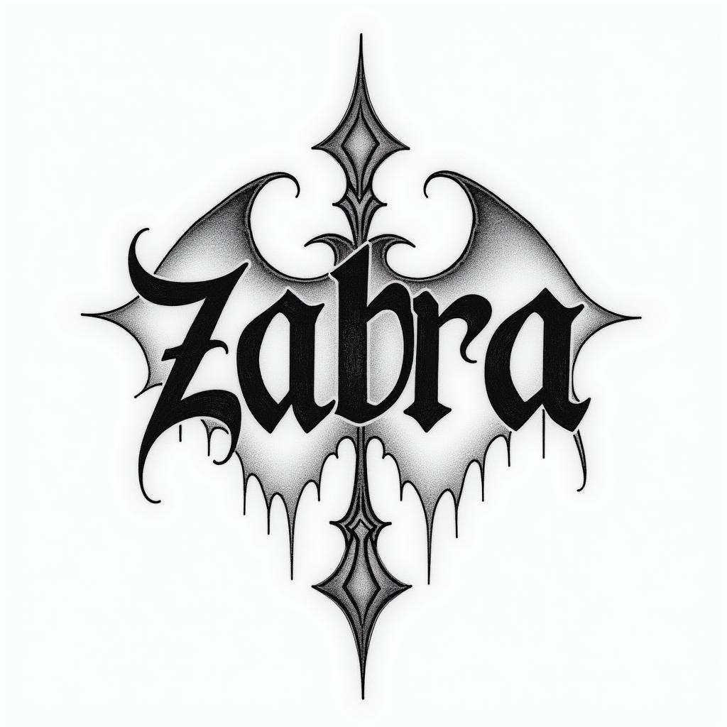 Pia-Zahratext-based tattoo, gothic font ultra-realistic, perfectly placed, high-quality font design, photo-realistic shading, 8k, high quality, finely detailed typography - Variation 4
