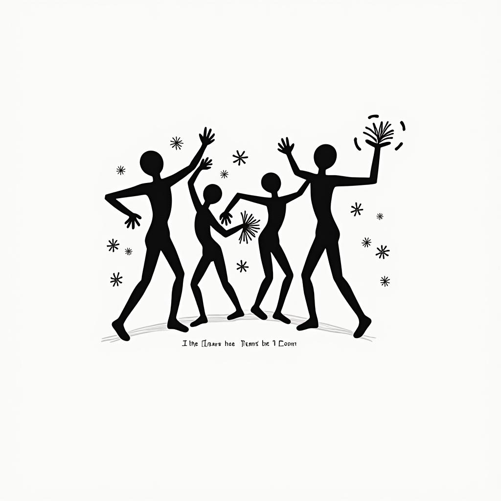 I want the number 42 the words don’t panic and a bowl of petuniasabstract dancing figures in Keith Haring style, featuring bold black outlines and solid color fills, figures posed in dynamic and playful dance movements, minimalist design