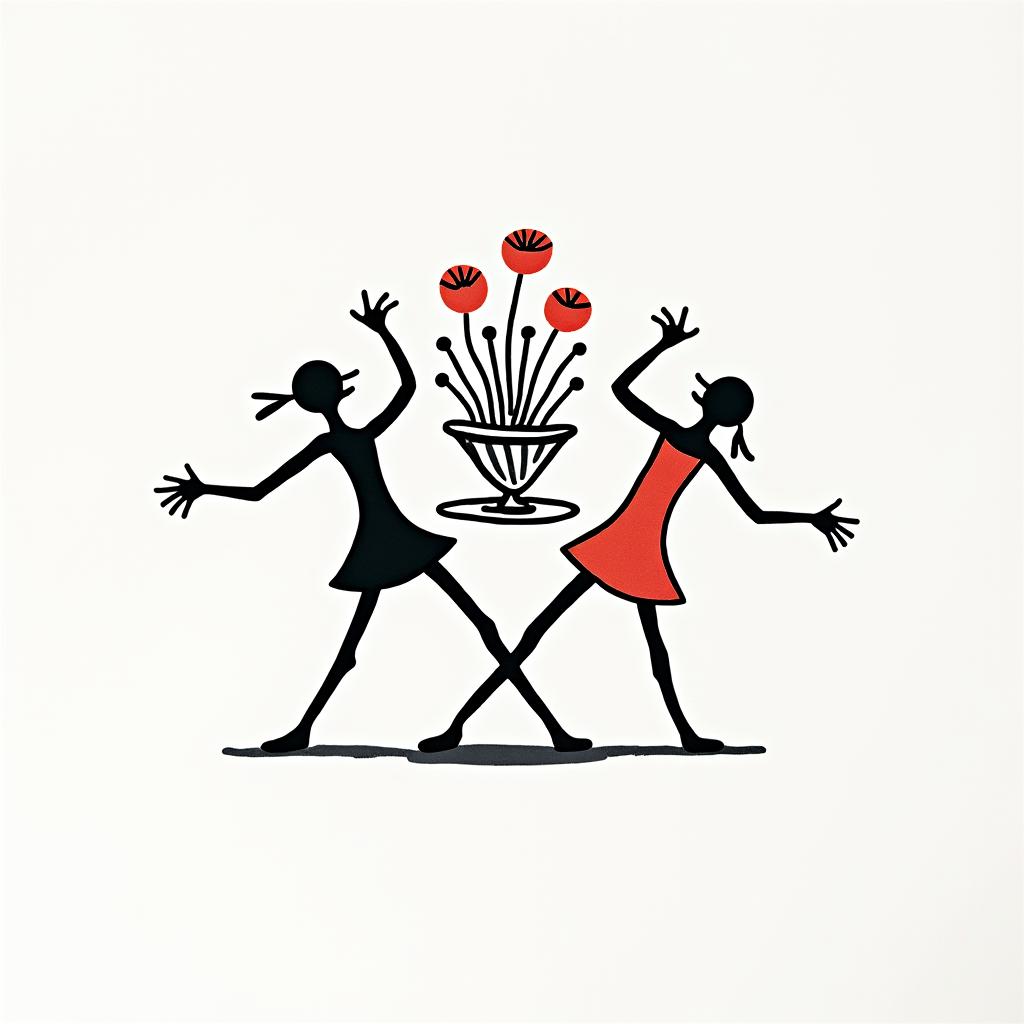 I want the number 42 the words don’t panic and a bowl of petuniasabstract dancing figures in Keith Haring style, featuring bold black outlines and solid color fills, figures posed in dynamic and playful dance movements, minimalist design - Variation 2