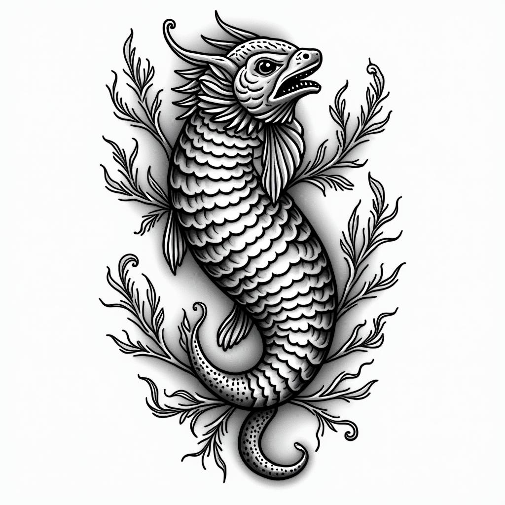 Samuele, Italian-English, Pisces, who lives in Tuscany.in authentic tattoo style, incorporating traditional modifications, bold black outlines, solid color fills, featuring classic authentic elements - Variation 3