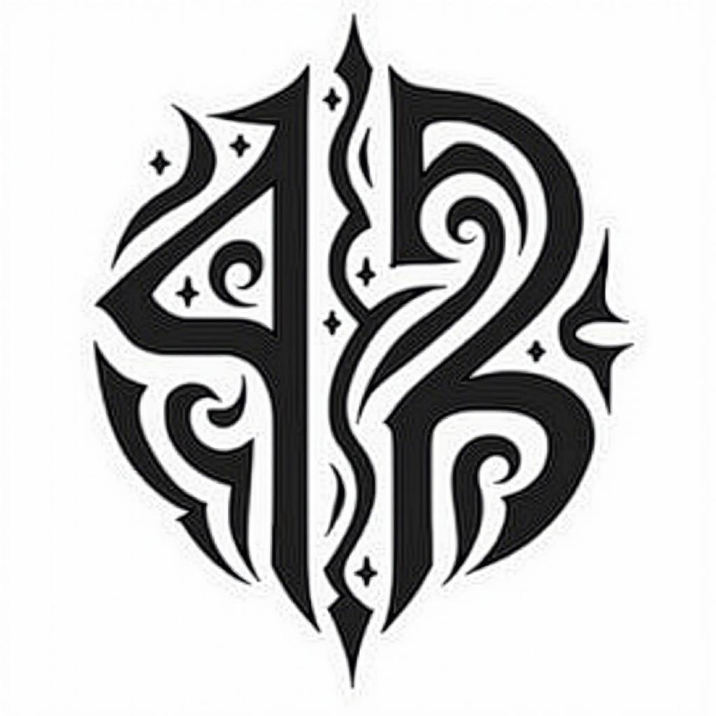 The number 42 and the words don’t panicin tribal tattoo style, featuring bold and black geometric shapes, curved lines, intertwine and flow seamlessly, creating a powerful and symbolic design, polynesian and maori styles