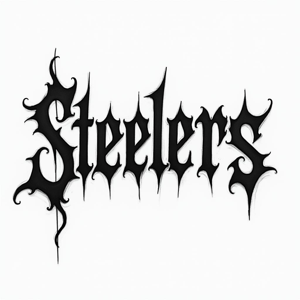 STEELERStext-based tattoo, gothic font ultra-realistic, perfectly placed, high-quality font design, photo-realistic shading, 8k, high quality, finely detailed typography - Variation 4