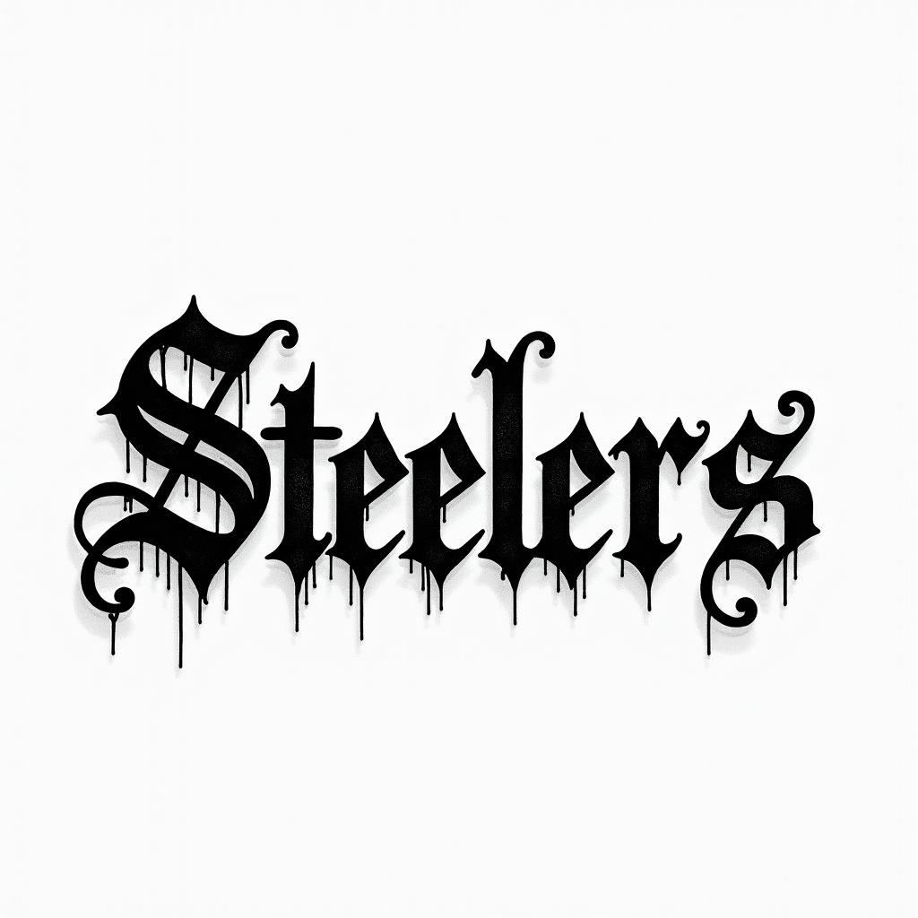 STEELERStext-based tattoo, gothic font ultra-realistic, perfectly placed, high-quality font design, photo-realistic shading, 8k, high quality, finely detailed typography