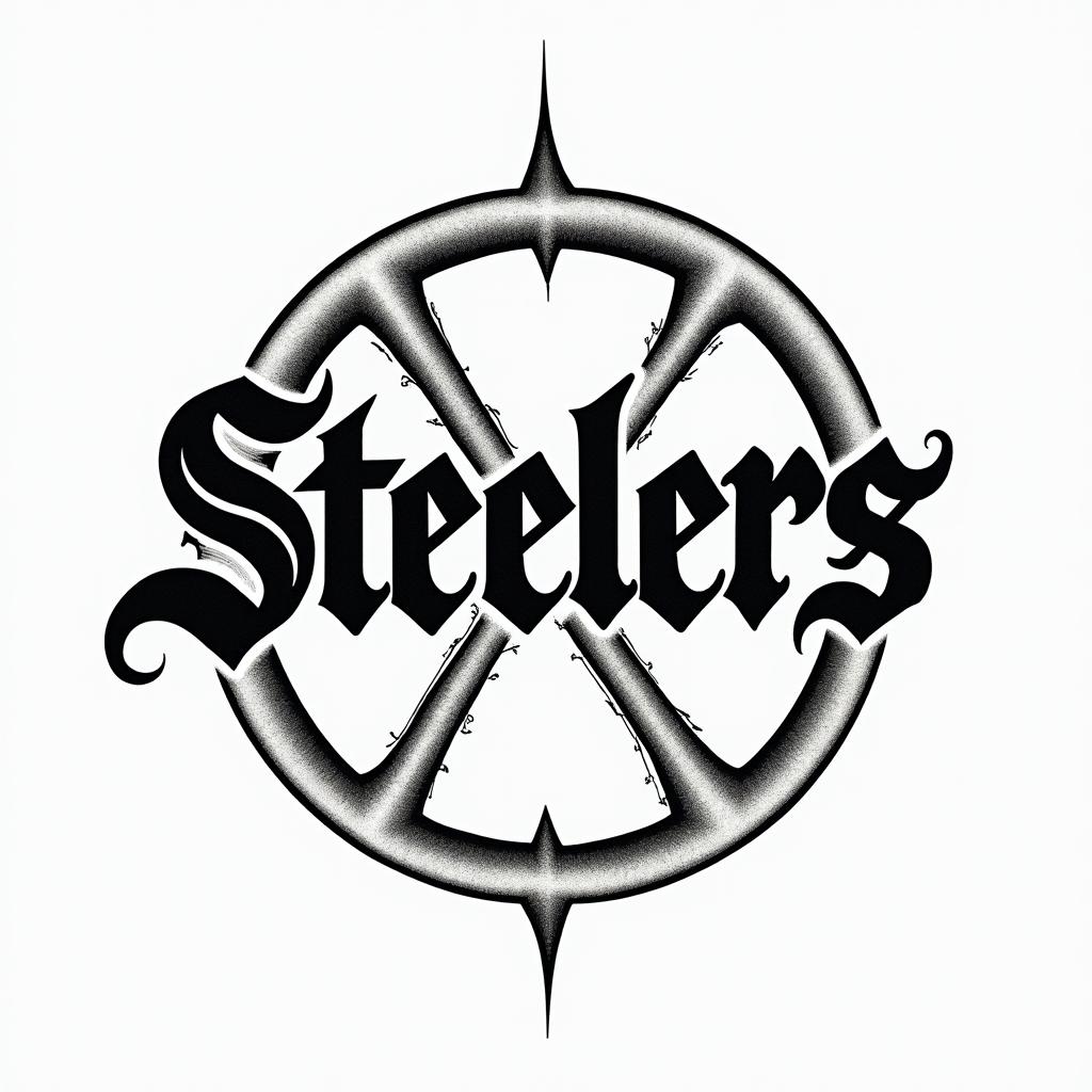STEELERStext-based tattoo, gothic font ultra-realistic, perfectly placed, high-quality font design, photo-realistic shading, 8k, high quality, finely detailed typography - Variation 3