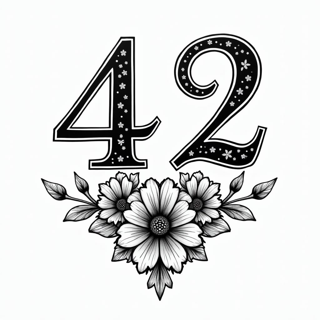 The number 42 and the words don’t panicin ornamental tattoo style, featuring intricate symmetrical patterns and floral designs, showcasing highly detailed line work and geometric shapes, creating a sense of elegance and balance - Variation 4