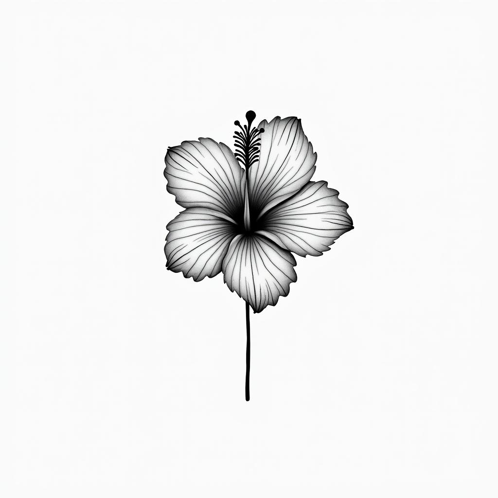 Hibiscus flowerin minimalist style tattoo, featuring simple shapes and fine lines, with minimal shading and details, tiny triangles, creating a sense of balance and harmony - Variation 2