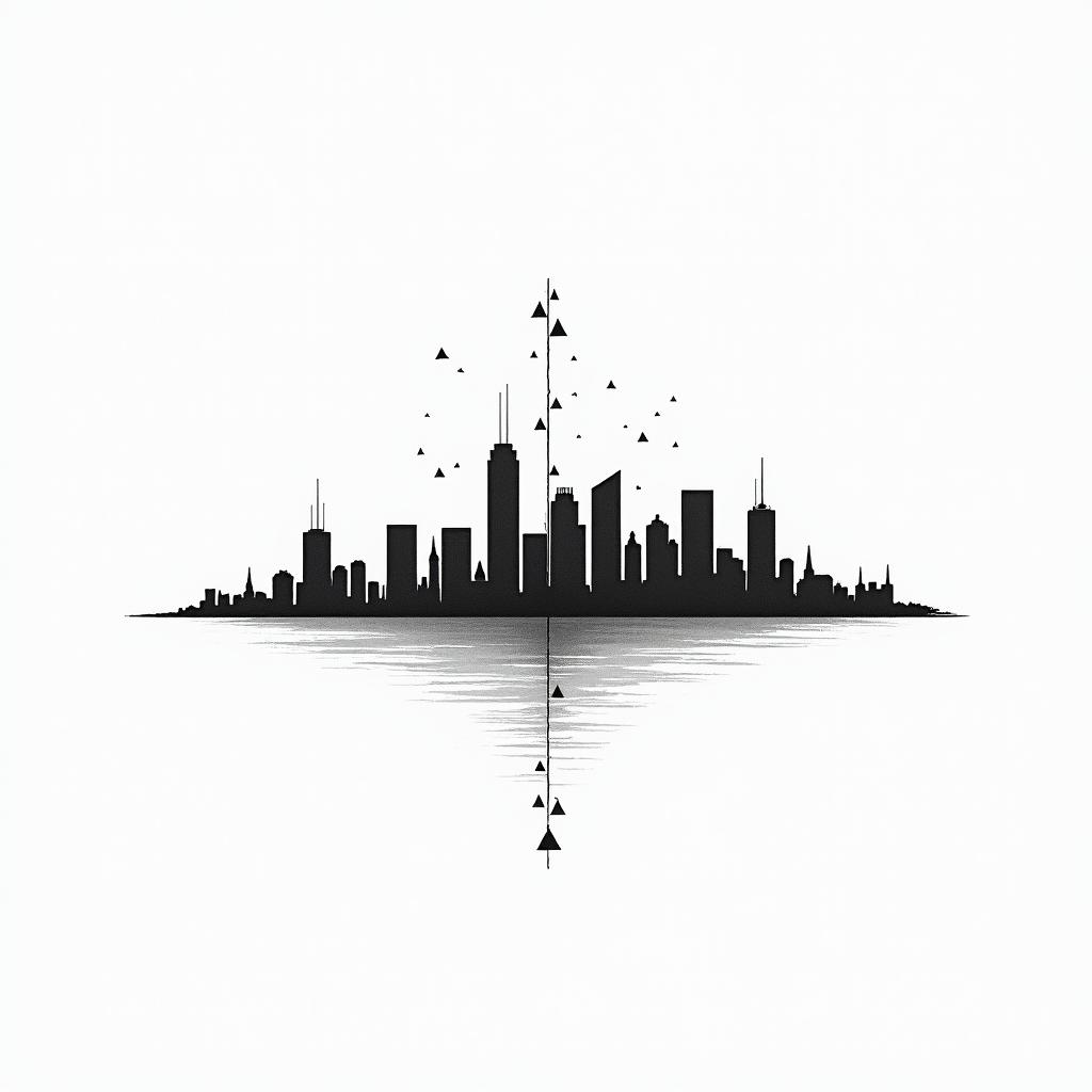 Sydney sky linein minimalist style tattoo, featuring simple shapes and fine lines, with minimal shading and details, tiny triangles, creating a sense of balance and harmony - Variation 3
