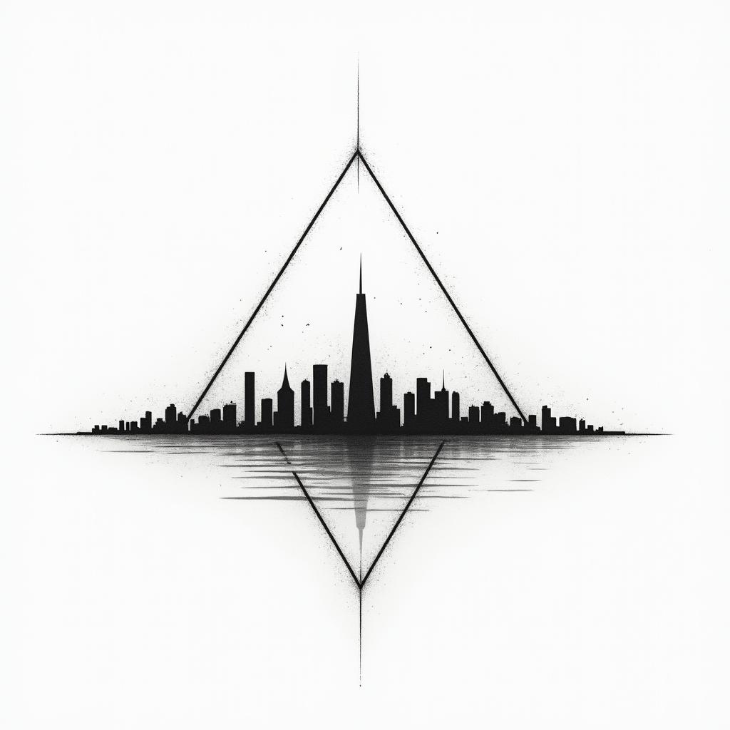 Sydney sky linein minimalist style tattoo, featuring simple shapes and fine lines, with minimal shading and details, tiny triangles, creating a sense of balance and harmony - Variation 2