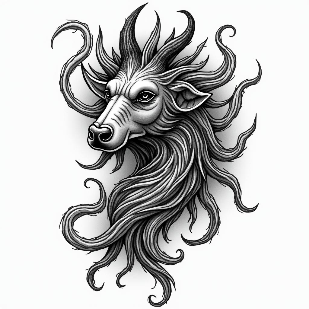 DeDe, Aries, Newberryin authentic tattoo style, incorporating traditional modifications, bold black outlines, solid color fills, featuring classic authentic elements - Variation 4