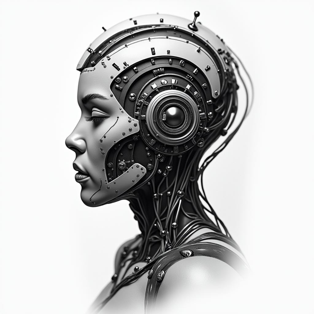 Filipino flag and great Britain flag combinationstattoo in biomechanic style, the tattoo covered by robotic elements of futuristic cyberpunk design, robotic features detail, showcasing intricate mechanical components - Variation 2