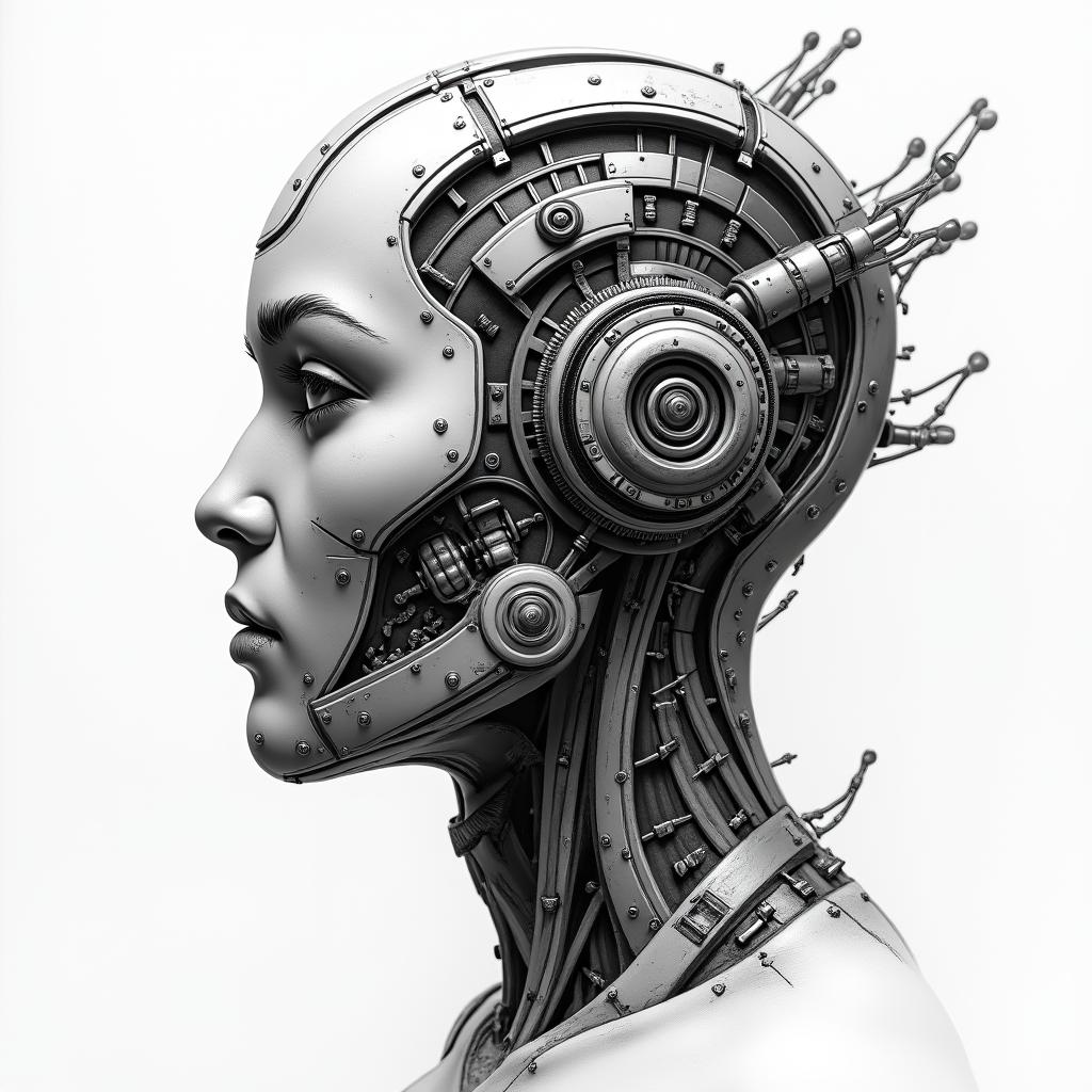 Filipino flag and great Britain flag combinationstattoo in biomechanic style, the tattoo covered by robotic elements of futuristic cyberpunk design, robotic features detail, showcasing intricate mechanical components - Variation 4