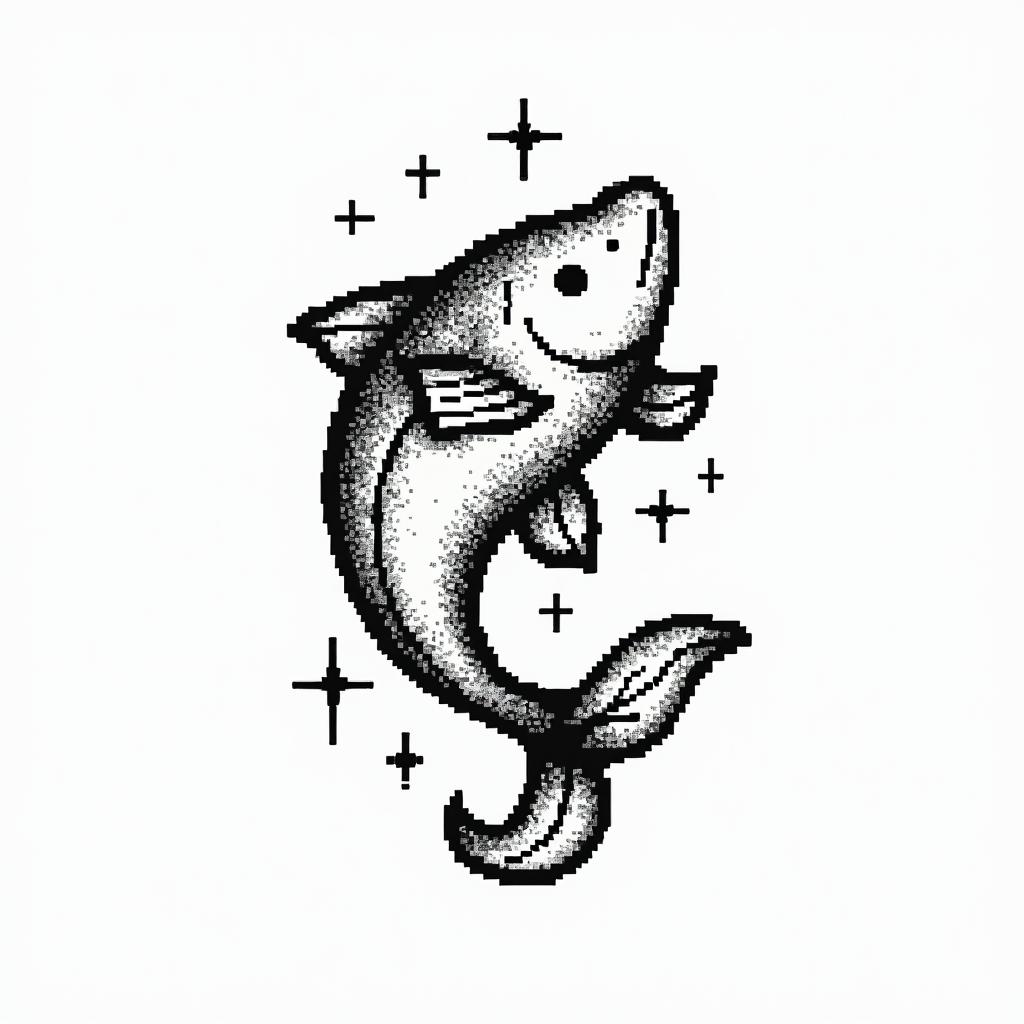 Eduardo, Piscesin 8-bit tattoo style, minimalistic pixel style tattoo, pixel art with simplified shapes and retro gaming visuals, inspired by 8-bit pixel based detailing - Variation 4