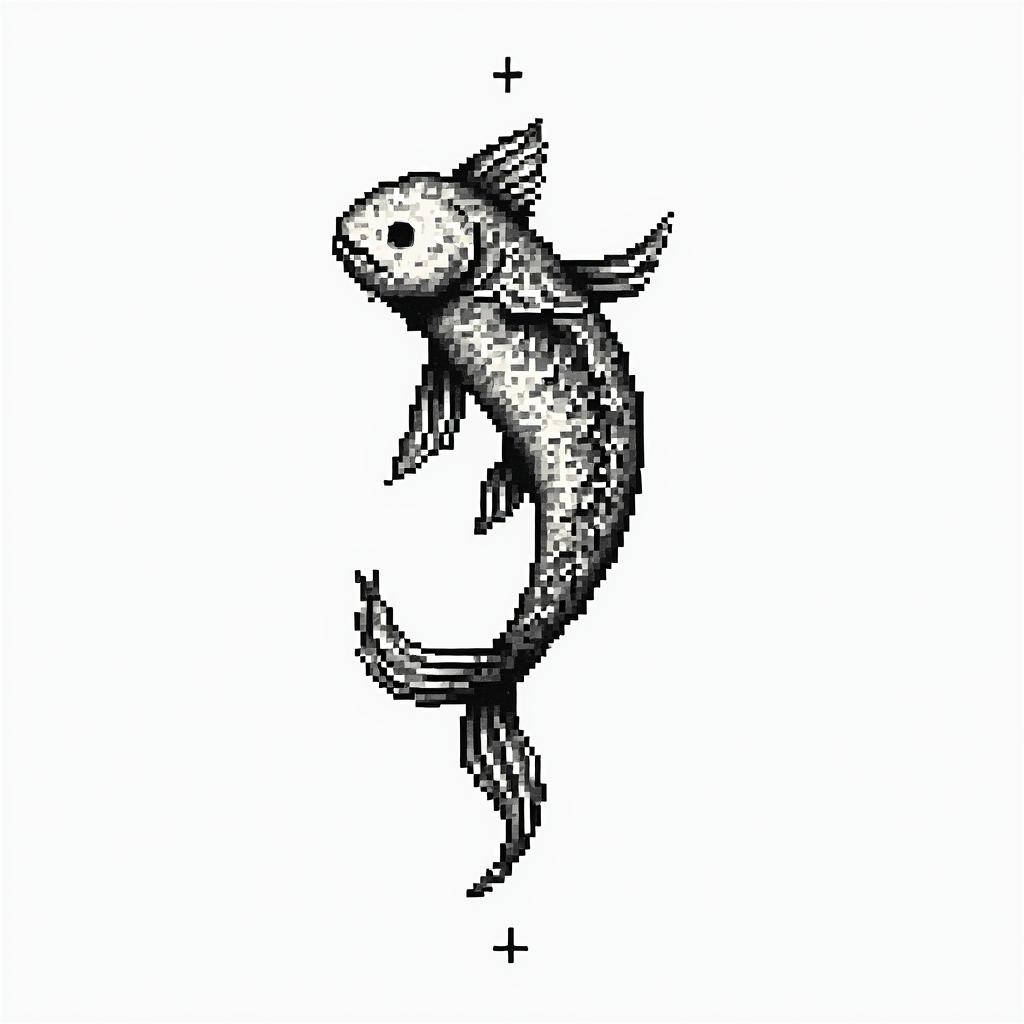 Eduardo, Piscesin 8-bit tattoo style, minimalistic pixel style tattoo, pixel art with simplified shapes and retro gaming visuals, inspired by 8-bit pixel based detailing - Variation 3