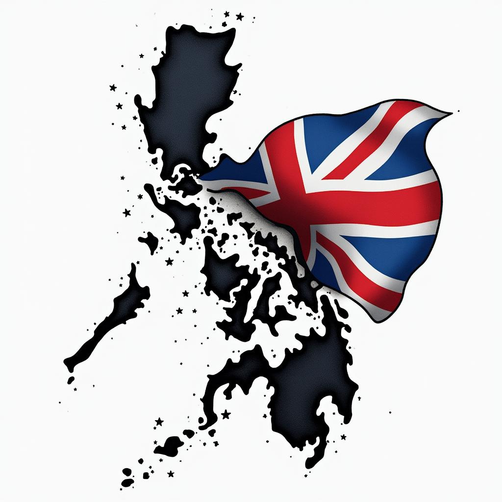 Filipino flag and great Britain flag combinationsin new school tattoo, pop culture, modern, detailed tattoo, illustrative - Variation 10