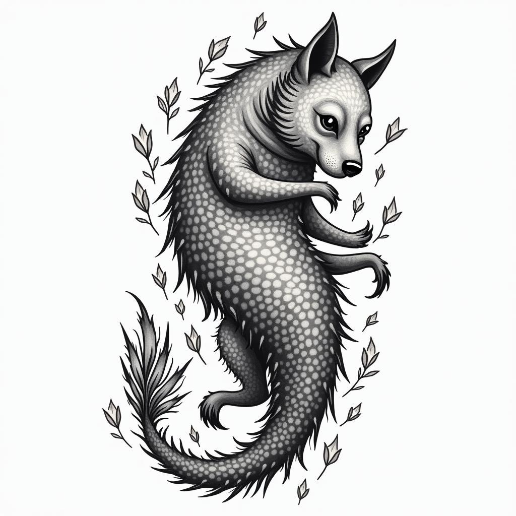 Samuele, half Italian and half English, who loves large animals and is a Pisces, lives in Italy.in authentic tattoo style, incorporating traditional modifications, bold black outlines, solid color fills, featuring classic authentic elements
