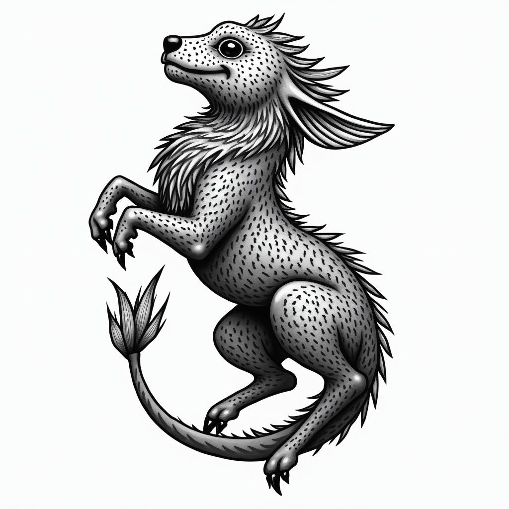 Samuele, half Italian and half English, who loves large animals and is a Pisces, lives in Italy.in authentic tattoo style, incorporating traditional modifications, bold black outlines, solid color fills, featuring classic authentic elements - Variation 2