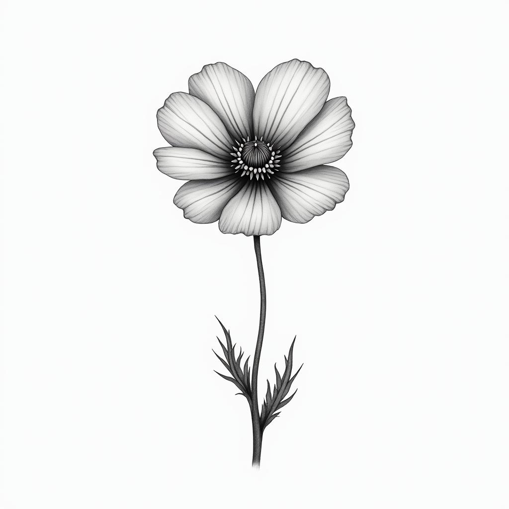 Simple poppy flowerin Modest style tattoo, featuring soft, delicate line work with simple and meaningful symbols, gentle waves, a heart, evoking a sense of serenity and grace,
