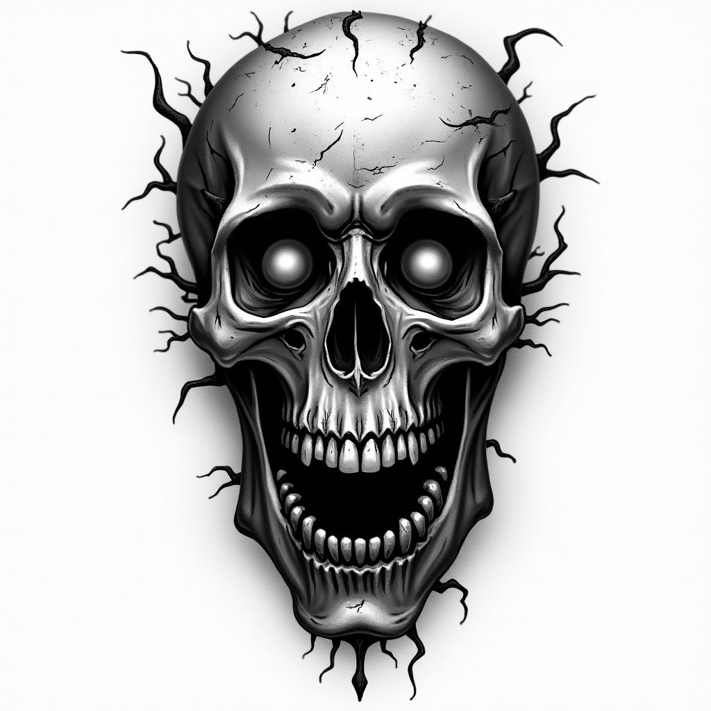 Disney goth horror in horror tattoo style, showcasing haunting and unsettling, dark and gritty textures with skulls, eerie faces, jgged designs, bold and intense shading - Variation 2