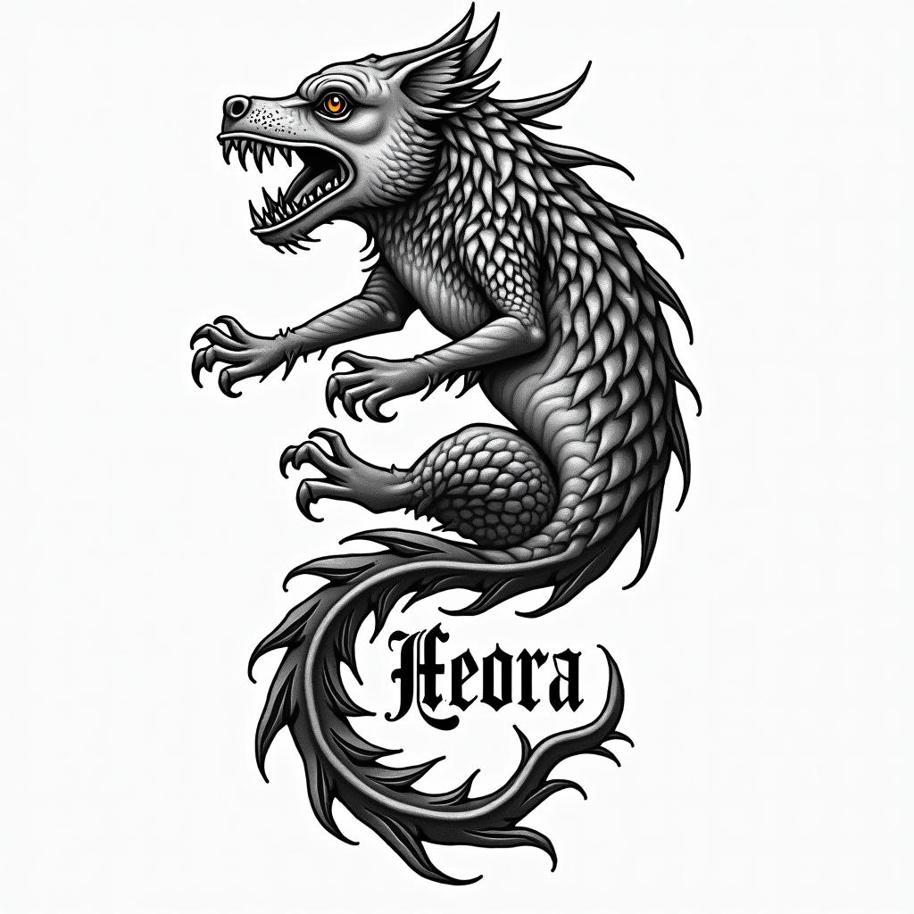 Samuele, half Italian and half English, who loves large animals and is a Pisces, lives in Italy.text-based tattoo, gothic font ultra-realistic, perfectly placed, high-quality font design, photo-realistic shading, 8k, high quality, finely detailed typography - Variation 2