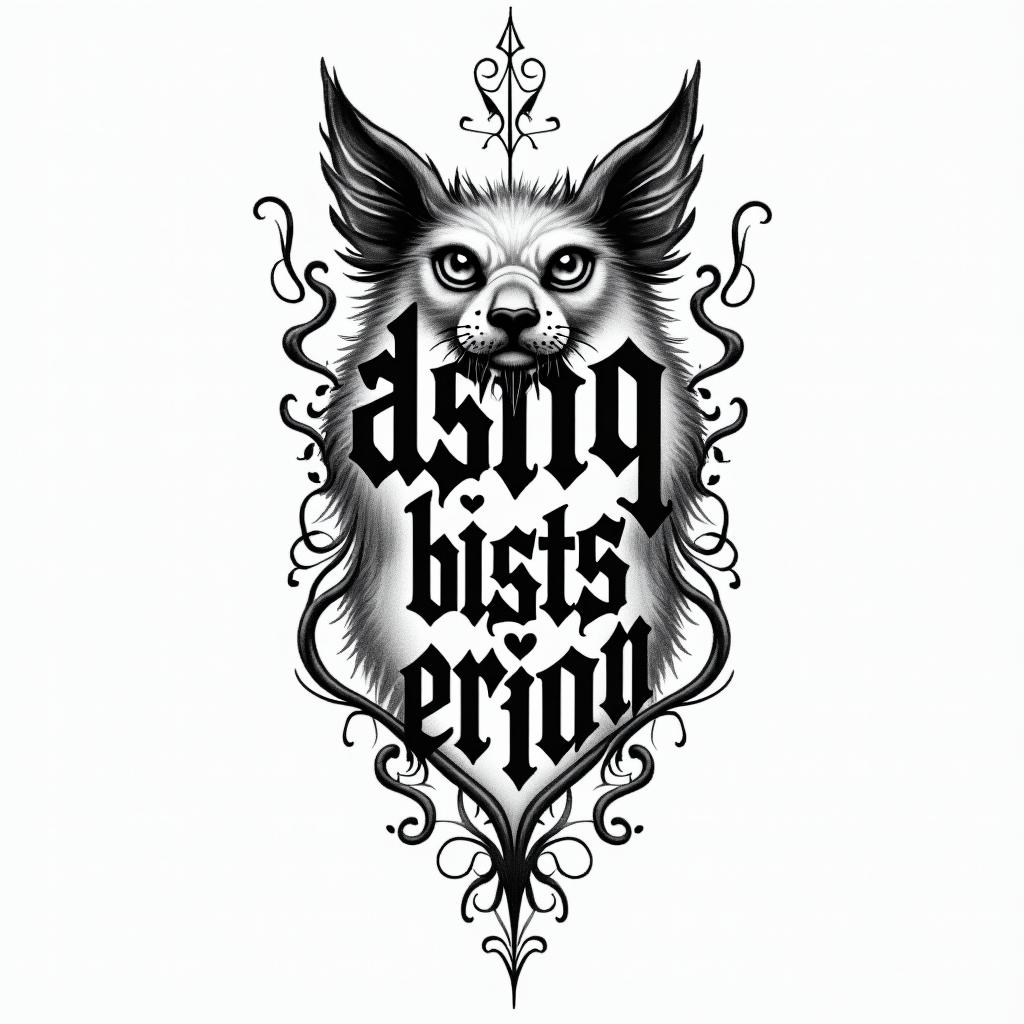 Samuele, half Italian and half English, who loves large animals and is a Pisces, lives in Italy.text-based tattoo, gothic font ultra-realistic, perfectly placed, high-quality font design, photo-realistic shading, 8k, high quality, finely detailed typography - Variation 3