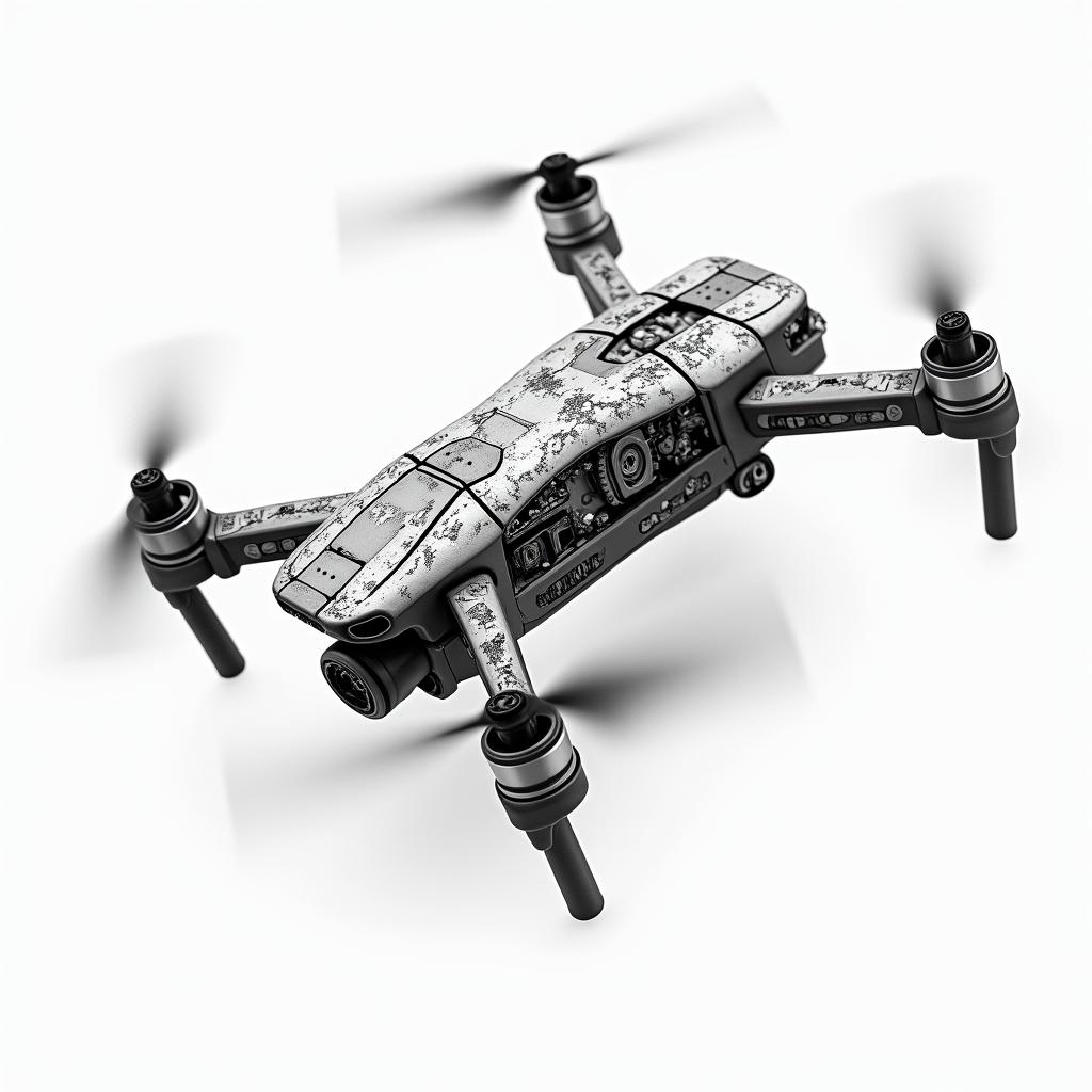 DJI Avata 2 in flighttattoo in biomechanic style, the tattoo covered by robotic elements of futuristic cyberpunk design, robotic features detail, showcasing intricate mechanical components - Variation 2