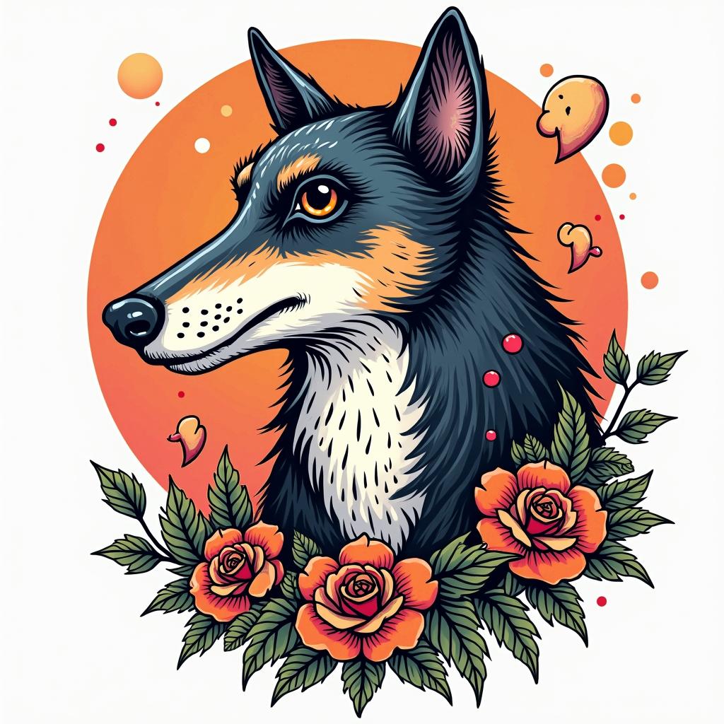 Samuele, half Italian and half English, loves large animals and is a Pisces who lives in Italy.in pop art style tattoo, featuring bold and vibrant colors, exaggerated outlines, iconic imagery, inspired by comic books and speech bubbles, comic book characters, retro pop culture