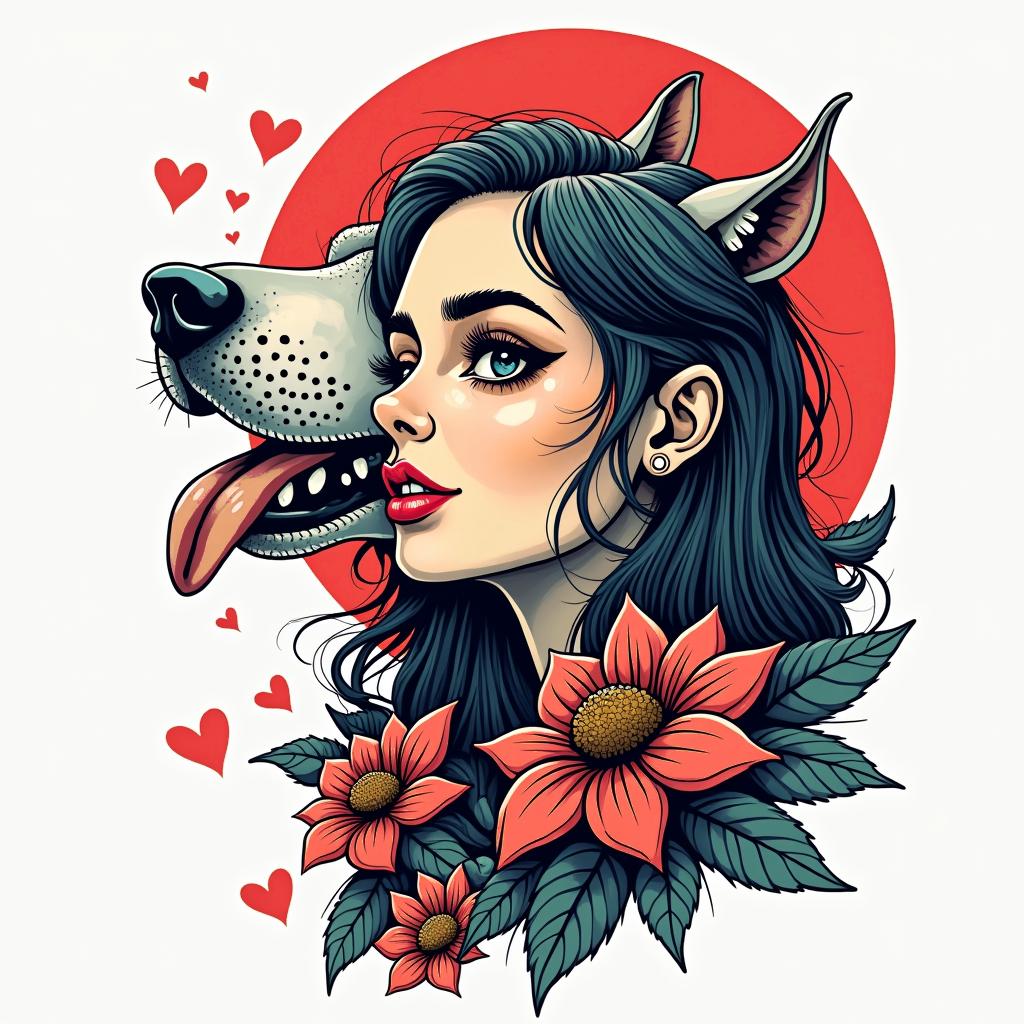 Samuele, half Italian and half English, loves large animals and is a Pisces who lives in Italy.in pop art style tattoo, featuring bold and vibrant colors, exaggerated outlines, iconic imagery, inspired by comic books and speech bubbles, comic book characters, retro pop culture - Variation 2