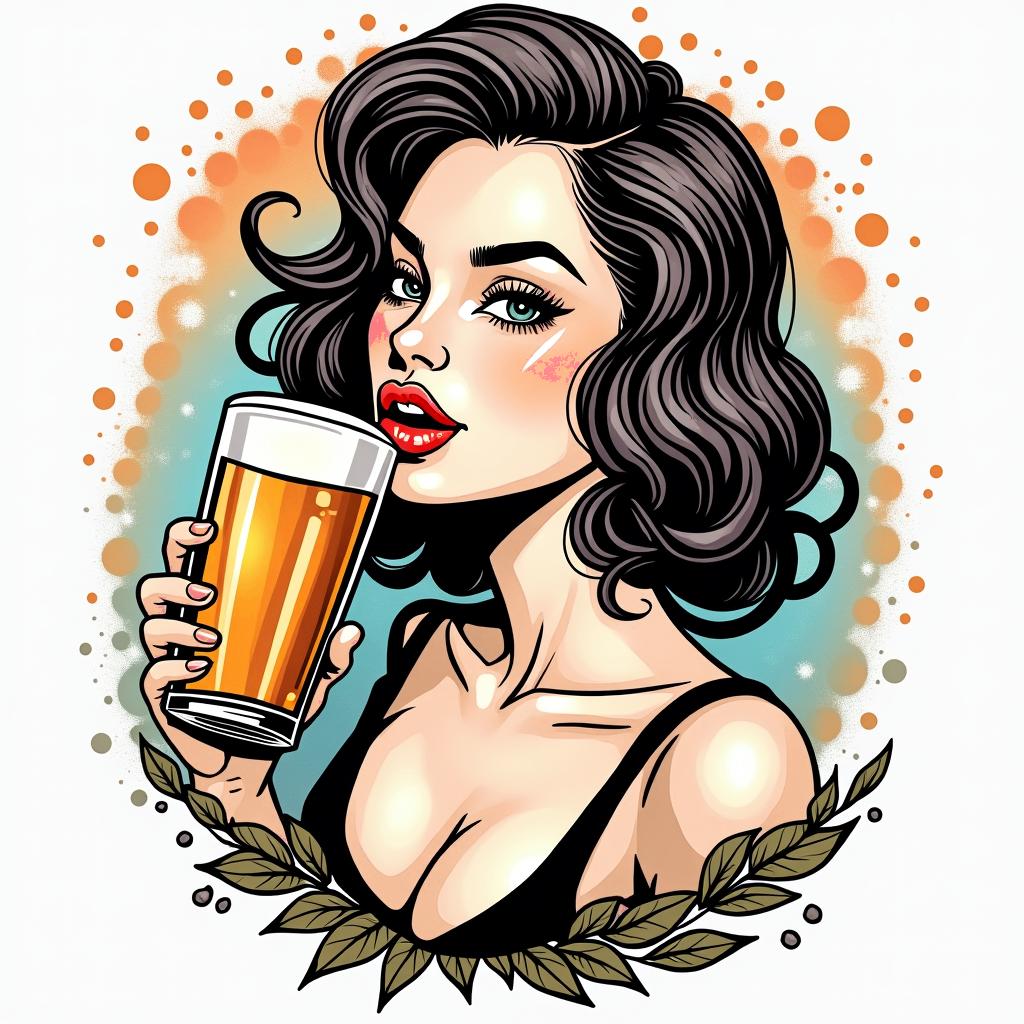 My name is Genesis, I am a lesbian and I like beer and living life happily.in pop art style tattoo, featuring bold and vibrant colors, exaggerated outlines, iconic imagery, inspired by comic books and speech bubbles, comic book characters, retro pop culture - Variation 2