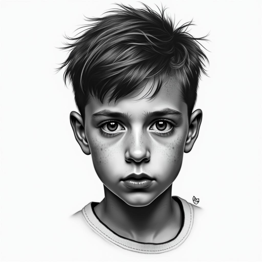 Portrait of the face of my son Liamhigly detailed tattoo