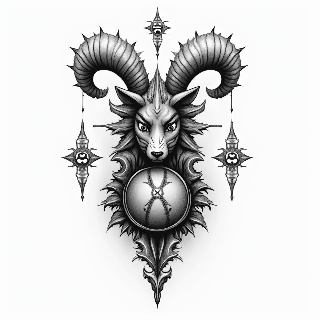 Design a tattoo that creatively combines elements from the Uzumaki clan of Naruto, featuring their symbol, a football, and Aries zodiac symbols. The design should incorporate styles including realistic, cartoonish, and minimalist elements, blending the themes of outdoor activities, football, and the influence of anime and video games, to reflect a personal and meaningful representation of Juan Guillermo Puello Guardó's life and interests.higly detailed tattoo