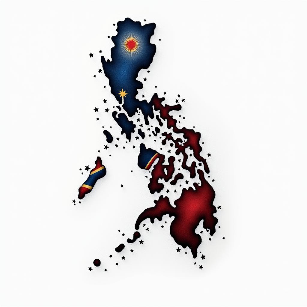 Filipino flag and great Britain flag combinationsin new school tattoo, pop culture, modern, detailed tattoo, illustrative