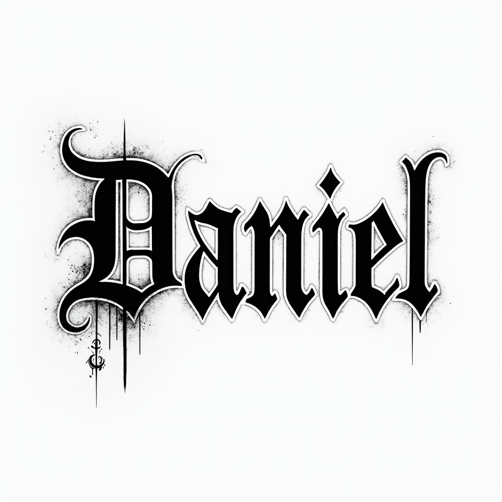 Danieltext-based tattoo, gothic font ultra-realistic, perfectly placed, high-quality font design, photo-realistic shading, 8k, high quality, finely detailed typography - Variation 2