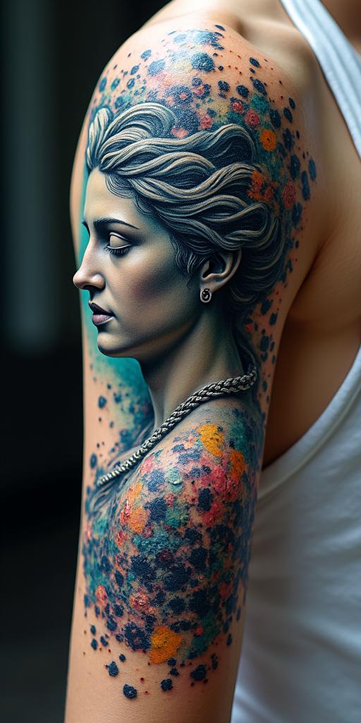 scary ocean creatures
in distorted and fragmented tattoo design, featuring a classical statue bust, in a glitch art style with vibrant, overlapping colors of cyan, magenta, and yellow, creating a digital distortion effect - Variation 2