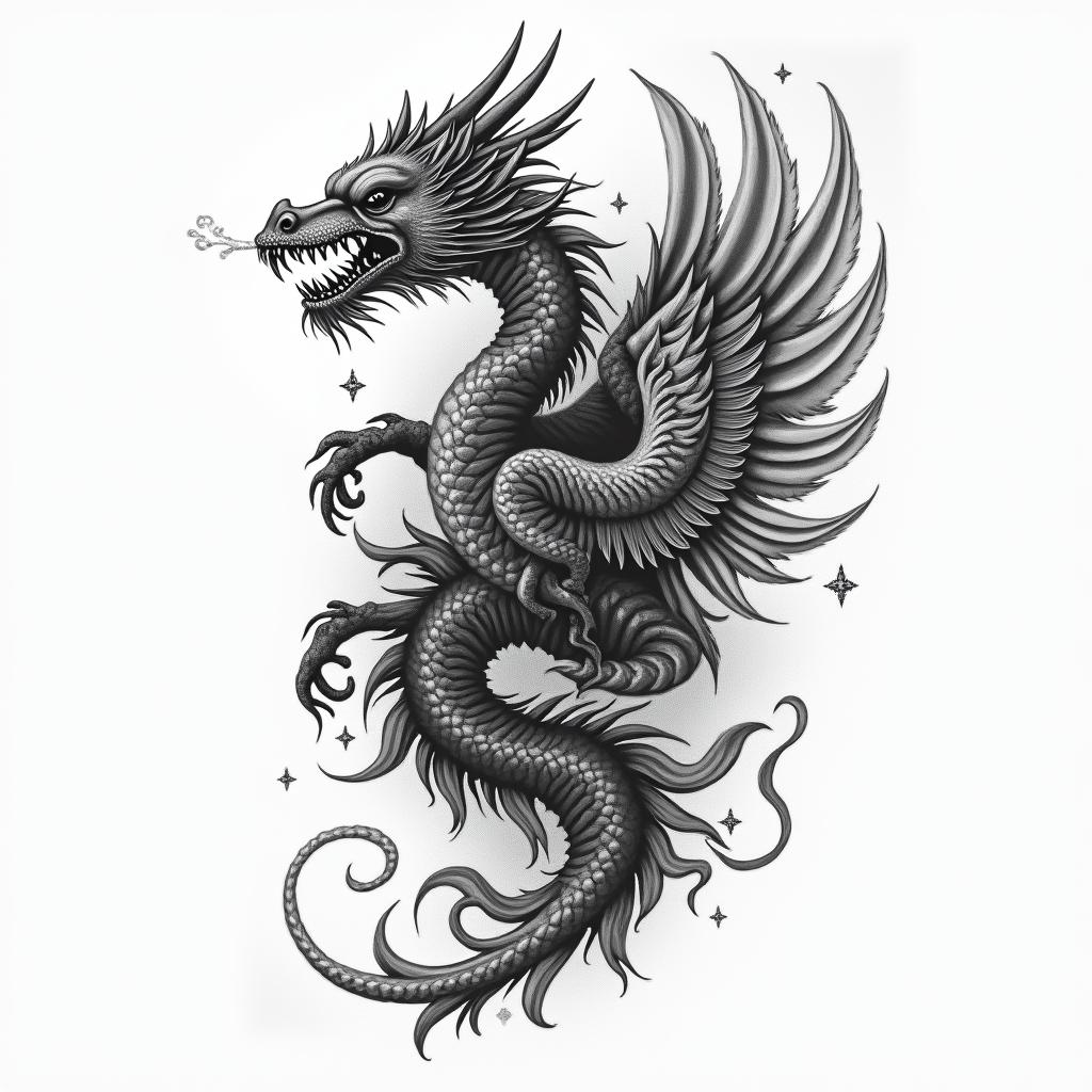 Filipino flag and great Britain flag combinationsin japanese style tattoo, detailed tattoo, traditional japanese culture tattoo, mythology, 8k - Variation 3