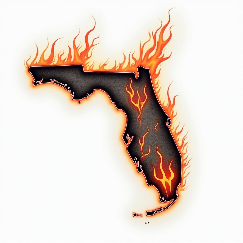 Florida heritagein flame tattoo style showcasing fiery elements with dynamic flame patterns, glowing effect of flames, natural colors - Variation 3