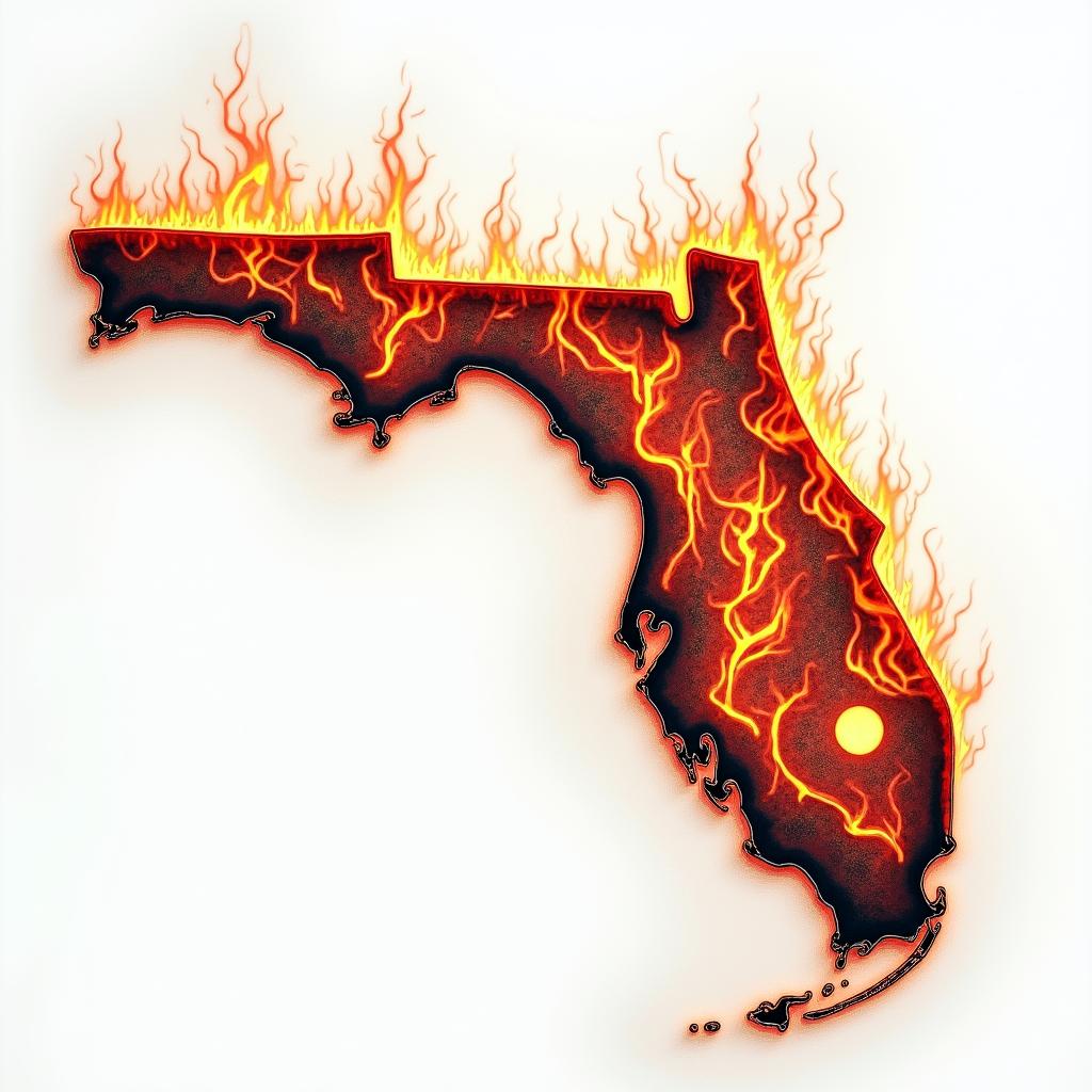 Florida heritagein flame tattoo style showcasing fiery elements with dynamic flame patterns, glowing effect of flames, natural colors - Variation 2
