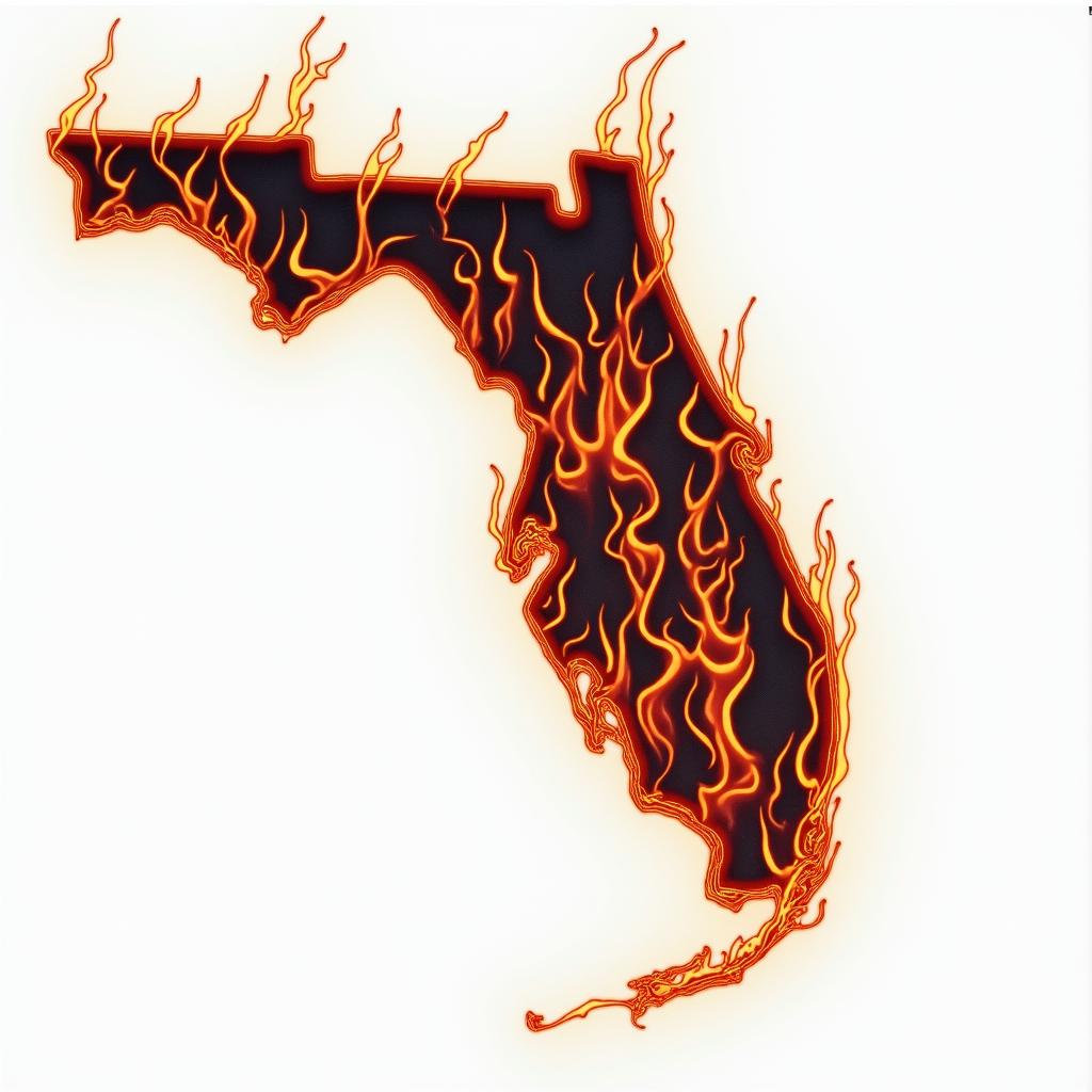 Florida heritagein flame tattoo style showcasing fiery elements with dynamic flame patterns, glowing effect of flames, natural colors
