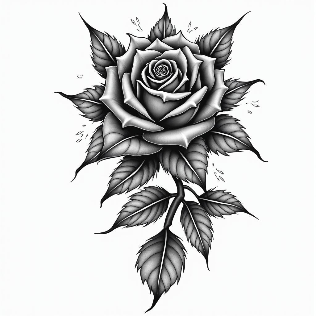 Rosain authentic tattoo style, incorporating traditional modifications, bold black outlines, solid color fills, featuring classic authentic elements - Variation 2