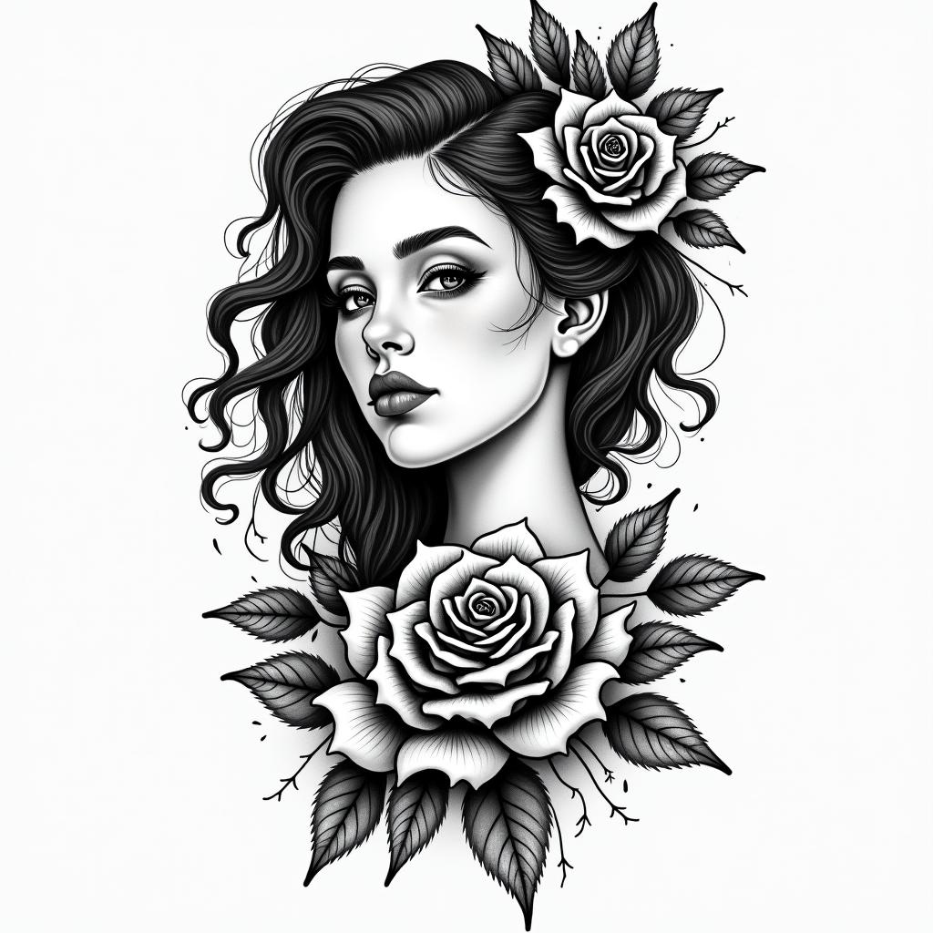 Rosain authentic tattoo style, incorporating traditional modifications, bold black outlines, solid color fills, featuring classic authentic elements - Variation 3