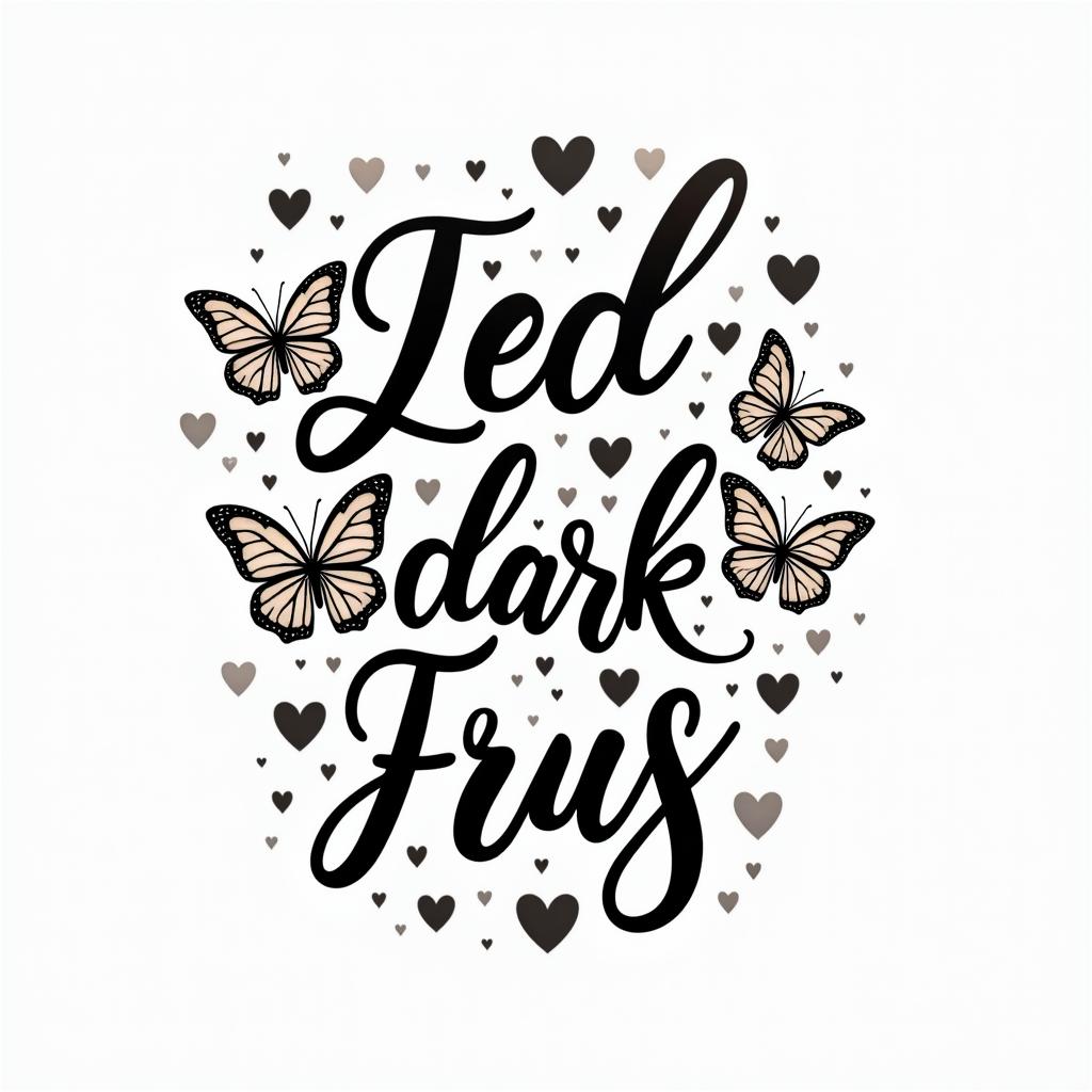 Errol flowers and butterfly’sin elegant cursive calligraphy style 2d tattoo, decorate with roses, featuring a smooth and flowing handwritten script with slightly thickened strokes for a luxurious and bold appearance, heart symbol between names, sleek and glossy black text with shadowing, minimalist matte white background, clean and sharp edges, illuminated with soft lighting, romantic, 8k, high-quality textures with refined typography - Variation 3
