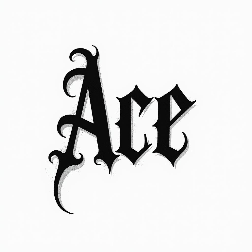 Acetext-based tattoo, gothic font ultra-realistic, perfectly placed, high-quality font design, photo-realistic shading, 8k, high quality, finely detailed typography